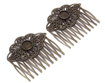 2 pcs Hair Comb,Antique Bronze Flower Hair Comb,brass hair comb filigree hair comb,bridal hair comb,hair accessories,hair finding