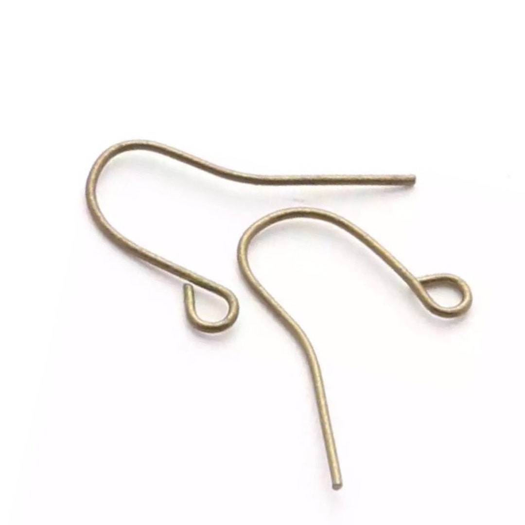  Antique Bronze Brass Flat Fish Hook Ear Wires Earring Findings  with Bead for Jewelry Making- Nickel Free (18mm)