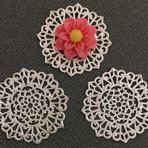 10 pcs 32 mm Silver filigree,silver pendant,silver link,connector,base setting,silver charm,round filigree! Filigree flower,silver filigree
