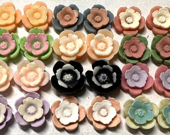 24 pcs Mixed Resin Cabochon Flowers.14 mm cabochon resin flower kit, 14 mm resin flower,Great for bobby pin blank , ring, Earring ,pendant