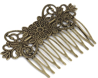 4 pcs Hair Comb,Antique Bronze Flower Hair Comb,brass hair comb filigree hair comb,bridal hair comb,hair accessories,hair finding