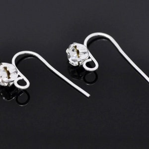 Silver Plated Earring Hooks with Rhinestones - 10 pcs