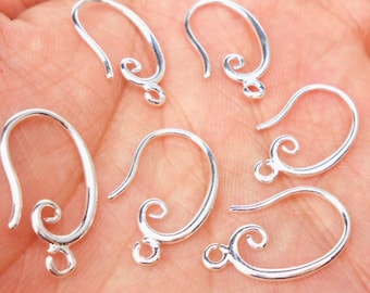 4 pcs Genuine 925 Sterling Silver Plated over brass earring hook,sterling Silver Filled finding,Sterling silver plated ear wire