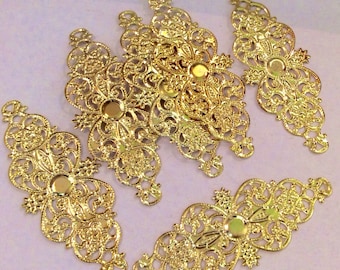 Nickel free…10 pcs Gold Plated Filigree flower Wrap,golden connector,gold plated link,golden filigree,gold plate filigree,brass link