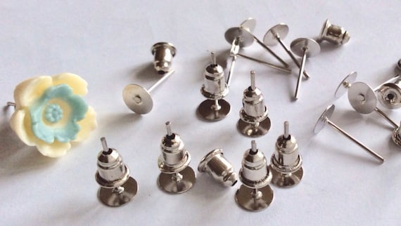 Nickel Free.100 Sets 6 Mm Platinum Earring Post With Back glue Pad Earring Post platinum Earring Blank platinum Earring Blank ear Nut Etsy