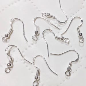 May include: Silver earring hooks with a small ball at the top and a spring closure. These are perfect for making your own earrings.