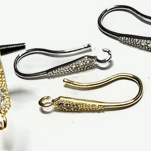 Brass Micro Pave Cubic Zirconia Earring Hooks - Gold or Platinum (2pcs)