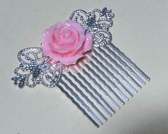 Silver Plated Floral Hair Comb: Bridal Hair Accessory
