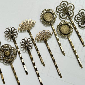 mixed 10 pcs Filigree Bobby Pin Blanks, Antique Bronze Flower Hair Pins ,brass hair clip, hair slides, hair Clip,perfect for resin cabochon.