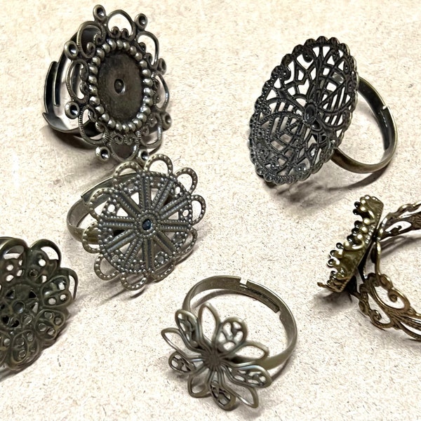 6 pcs Adjustable Ring / Filigree Ring Component, ring pad,brass ring, iron ring,Antique Bronze findings, filigree ringperfect for  cabochon