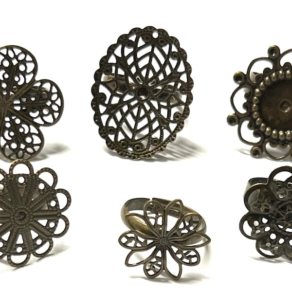 6 pcs Adjustable Ring / Filigree Ring Component, ring pad,brass ring, iron ring,Antique Bronze findings, filigree ringperfect for  cabochon