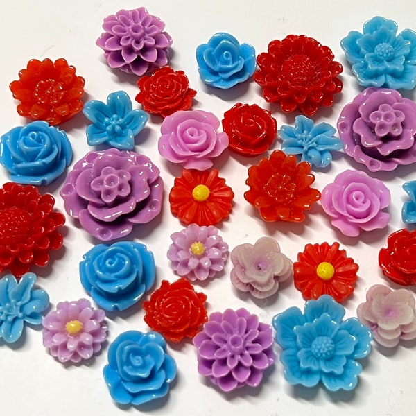 30 pcs Mixed Cabochon Flowers ,mixed resin flower,cabochon flower,Hair Pin flower,flower earring,Bobby Pin Blanks, Silver Bobby Pin..