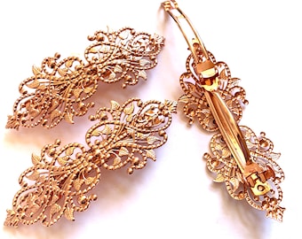 Royal Marquise Barrette Dainty Gold Filigree Clip Bridal  display picture 3