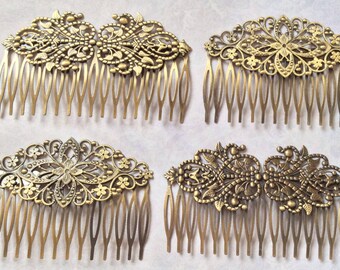 2 pcs mixed Hair Combs.Antique Bronze  Hair Combs,brass hair comb,hair blank, filigree hair comb,hair comb,hair accessories, hair slide