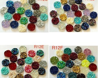 20 piezas de cabujón druzy mixto, cabujón druzy redondo plano de 12 mm, cabujón druzy con parte posterior plana, ideal para horquillas, anillos, pendientes, colgantes