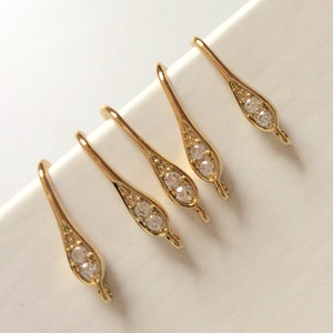 Gold Plated Cubic Zirconia Ear Hooks: Nickel Free (4 pcs)