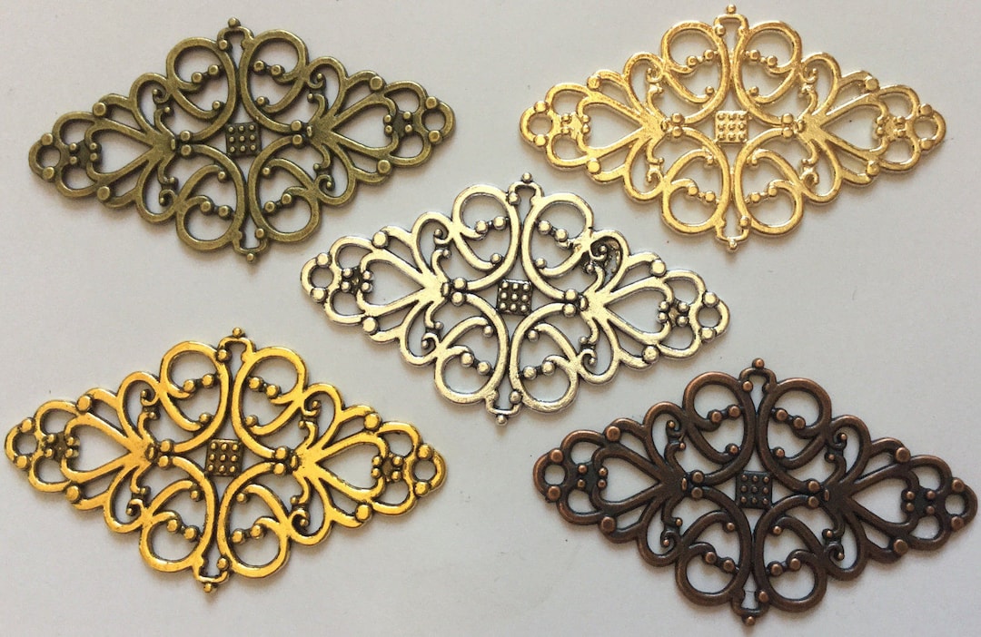 50 Connettori A Rombo In Lega Tibetana Filigrana 28mm – Antico Argento – Nichel Free