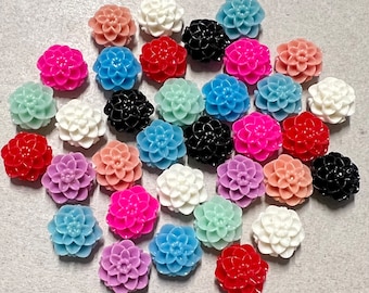 Sale...100 pcs 10 mm Cabochon Flowers, mix resin flower, 10 mm cabochon, multicolor ,flower kit,, bobby pin blank , ring, Earring ,pendant