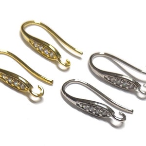 2 pcs Brass Micro Pave Cubic Zirconia earring hook,Gold color,platinum color,Gold ear wire with loop,golden finding,cubic zirconia ear wire
