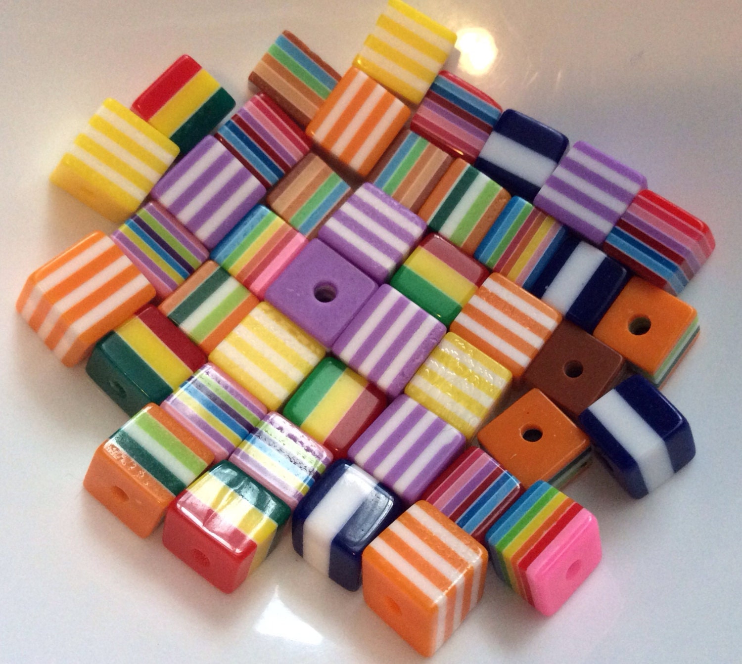 Stripe Resin Beads - 15mm Striped Resin Beads, mixed color - 15 pc set