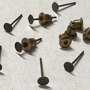 50 Sets Antique Bronze Earring Posts with Backs: 4mm Nickel-Free Findings