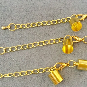 5 Extender Chains with lobster claw clasp, cord crimp end cap,gold color plated,gold plated end chain,gold plated extender chain,cord