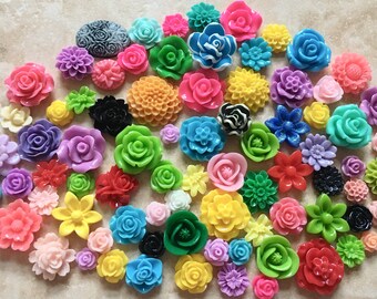 80 pcs Mixed Cabochon Flowers.mixed flat back cabochon.flower kit,resin cabochon,kawaii flower,assorted flower,flat back flower,resin flower