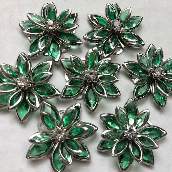 6 pcs 24 mm Rhinestone Cabochon Flowers,Green,,24 mm Deep Green Rhinestone, Green rhinestone cabochon,green rhinestone , flower kit