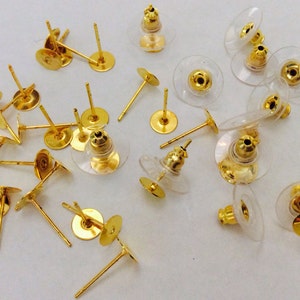 Nickel Free...50 sets 6 mm Golden Earring Post with back,Golden Earring Blank,golden earring setting,golden earring post,golden ear nut image 2