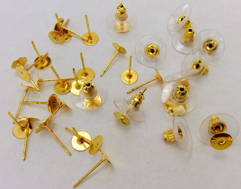 Nickel Free...50 sets 6 mm Golden Earring Post with back,Golden Earring Blank,golden earring setting,golden earring post,golden ear nut image 2