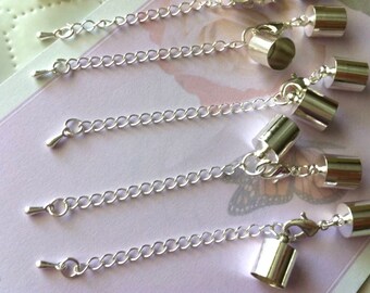 10 set Platinum Extender Chains with lobster claw Cord clasp,with end cap,Platinum color,platinum end cap,Platinum chain,nickel free chain,