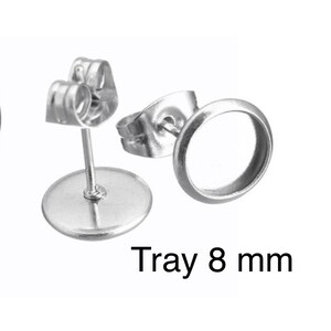 20 sets 304 Stainless Steel Earring blank,tray 8 mm,8 mm Stainless Steel Earring pad,Stainless steel Ear stud,stainless steel earring post