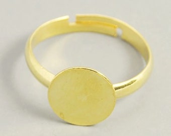 10 peças de anel ajustável de cor dourada em branco, bandeja 10 mm, 17 mm interna, descoberta de latão.