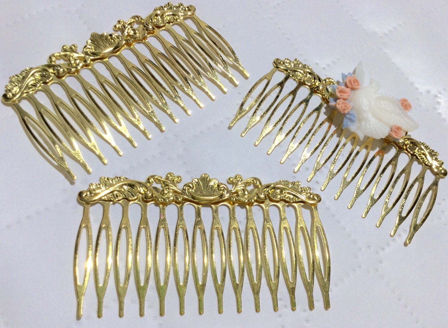 Gold Hair combs 14KT Yellow Gold Antique Hair Combs - Vintage Hair Jewelry main image 2