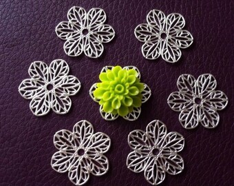 18 PC 22mm filigrana colgante, 22 mm filigrana flor, encontrar plata, base de ajuste, ideal para flor de cabujón resina