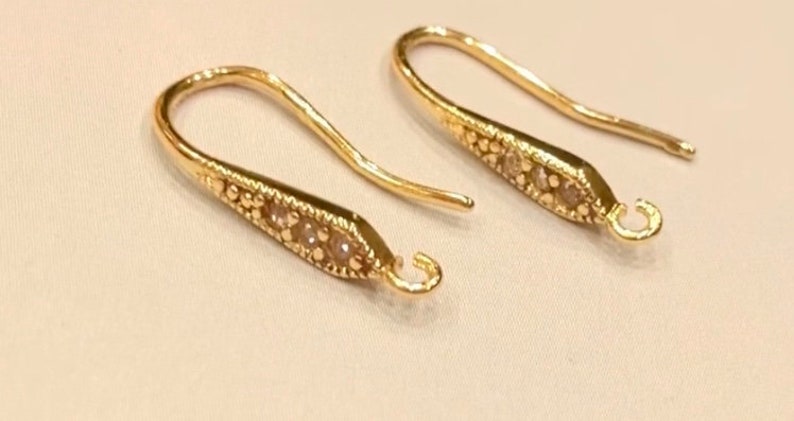 4 PCs Gold color Cubic zirconia Earring hooks,gold plated earring hook,golden ear hooks,rhinestone ear hook,brass ear hook,earring setting