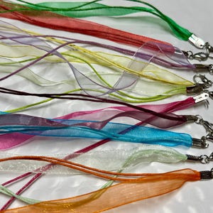 10 pcs mixed Organza Ribbon,Waxed Cotton Cord Necklace,18 inch and 2 inch extension,mixed organza necklace,mixed waxed cotton necklace