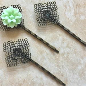 10 pcs Filigree Bobby Pin Blanks,Antiques bronze color,Antique Bronz Flower Hair Pins,brass Hair Clip,hair slide,perfect for resin cabochon.