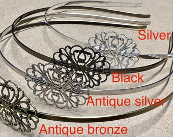 Pick your color..1 pcs Head Bands,filligree headband,metal hair band, perfect for resin cabochon.silver headband, silver findings, head band