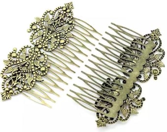 2 pcs Hair Combs,Antique Bronze ,Flower Hair Comb, bridal hair comb, hair kit, hair accessories, brass hair comb, wedding hair comb,supplies