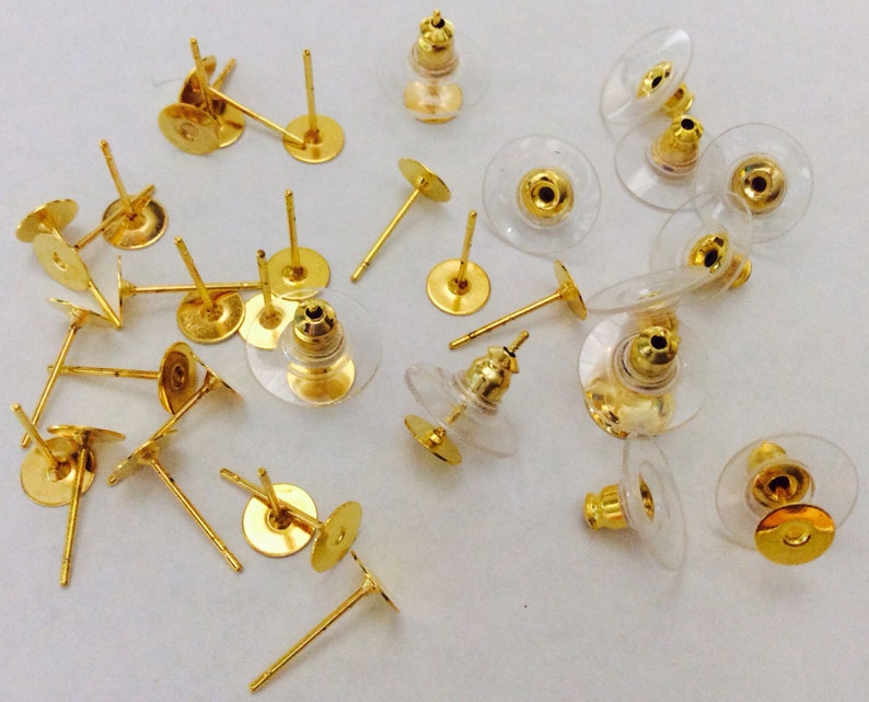 Nickel Free...50 sets 6 mm Golden Earring Post with back,Golden Earring Blank,golden earring setting,golden earring post,golden ear nut image 1