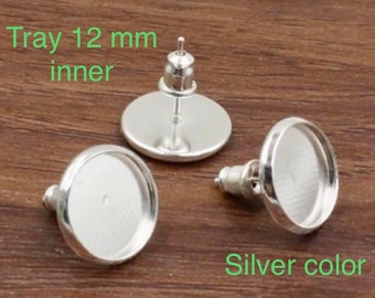 Nickel Free,,20 set Earring Blank with back,Silver plated earring component,12 mm inner earring pad,ear nut,silver ear studs,earring blank