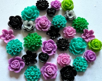 30 pcs Mixed Cabochon Flowers .resin flower , perfect for Bobby Pin Kit.earring post..resin flower, Bobby Pin Blanks, Silver Bobby Pin..