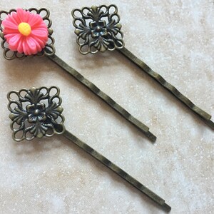 10 pcs Filigree Bobby Pin Blanks,Antiques bronze color,Antique Bronz Flower Hair Pins,brass Hair Clip,hair slide,perfect for resin cabochon.