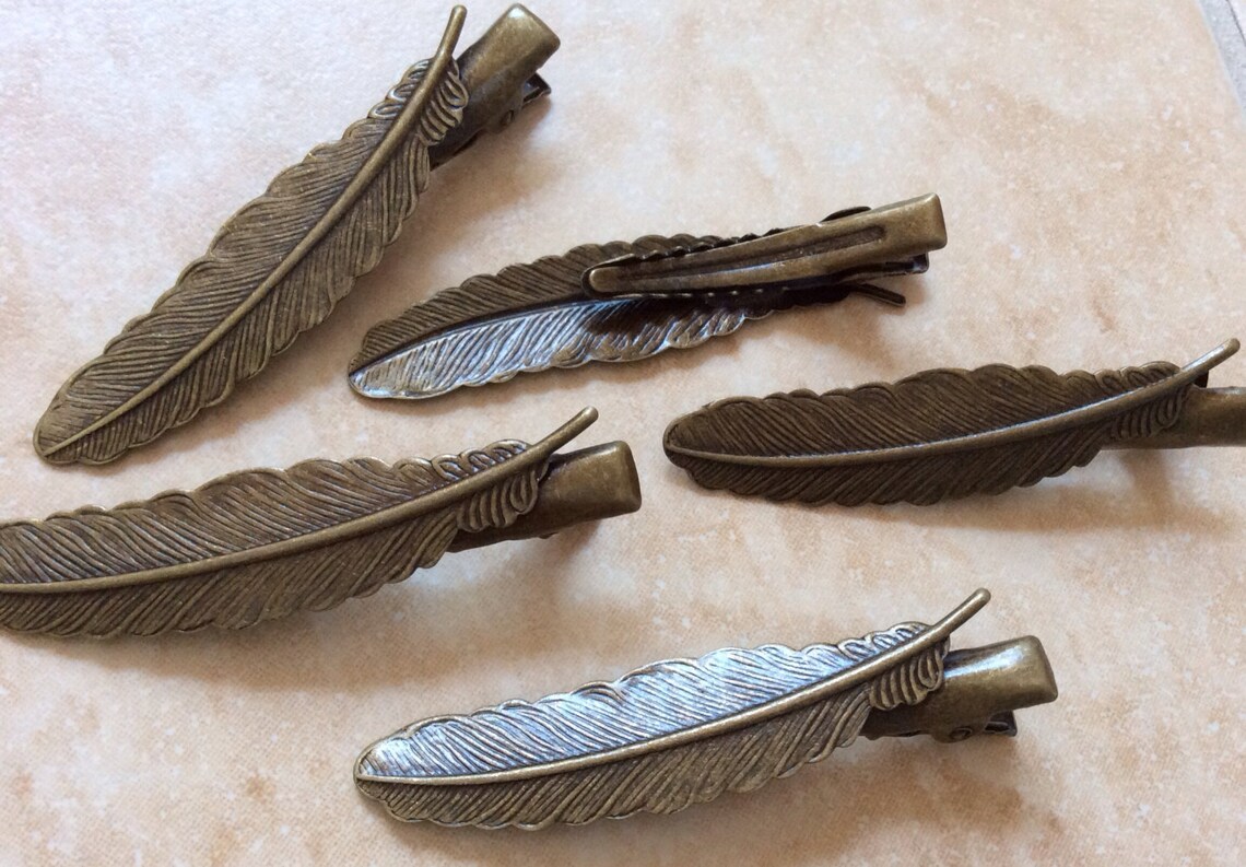 6 Pcs Antique Bronze Hair Clip Featherbrass Hair Clipbrass Etsy