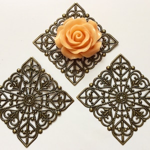 12 pcs 40 mm Filigree Pendants,antique Bronze,brass Links,brass filigree,Connector,brass base setting,square filigree,square connector