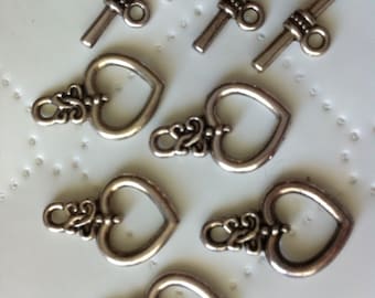 Ship from USA.. 15 sets Antique Silver Toggle Clasp , antique silver finding, Heart toggle clasp, alloy Bar and Ring Toggle Clasps