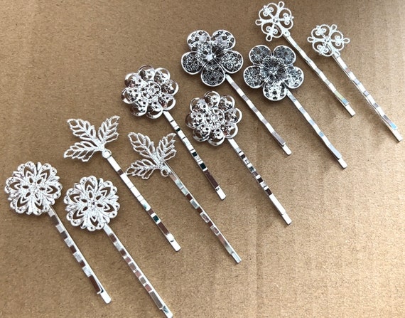 Mixed 10 Pcs Filigree Bobby Pin Blanks,platinum Color and  display picture 1