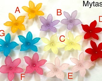 50 st blandade Luciteblommor, 26 mm, färgade och frostade, färgglada Luciteblommor, perfekta för örhängen, halsband, blandade transparenta blommor, Lucite