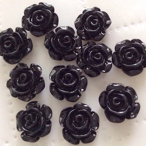 New..10 pcs 13 mm Black Cabochon Flowers,13 mm black resin flower,flower kit,mixed lot flower,assorted cabochon,black rose cabochon flower